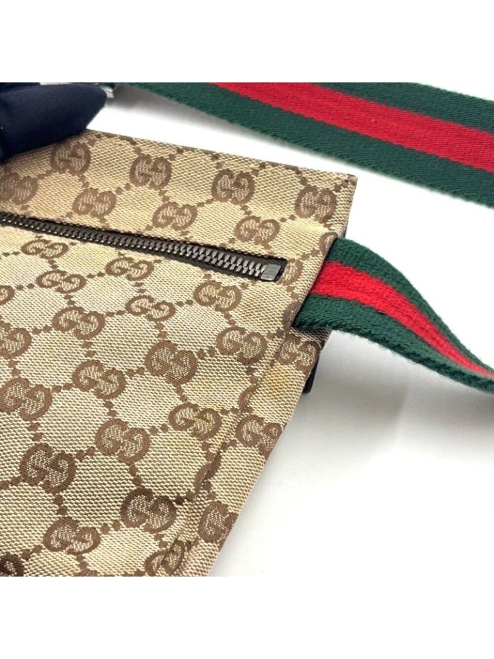 Gucci GG Pattern Canvas Leather Brown Beige Belt Bag Waist Pouch Silver - Picture 10 of 15